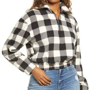 bp. | Women's Black Ivory Buffalo 1/4 Zip Check Fleece Pullover Large